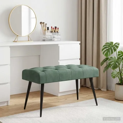 Klupa s gumbastim tkanjem Morska zelena 80 x 40 x 46 cm Baršun - zelena boja mora 80 x 40 x 46 cm Cijena