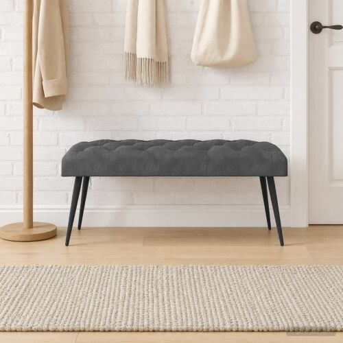 Klupa s gumbastim tkanjem Tamnosiva 110 x 40 x 46 cm Baršun - Tamnosiva 110 x 40 x 46 cm Cijena