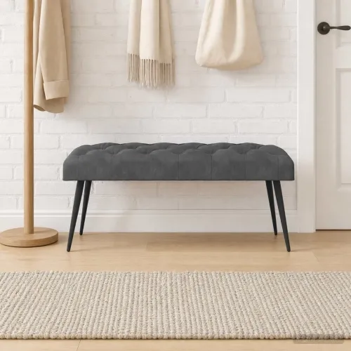Klupa s gumbastim tkanjem Tamnosiva 110 x 40 x 46 cm Baršun - Tamnosiva 110 x 40 x 46 cm Cijena