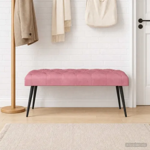 Klupa s gumbastim tkanjem Ružičasta 110 x 40 x 46 cm Baršun - Ružičasta 110 x 40 x 46 cm Cijena