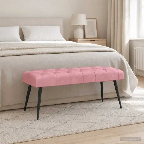 Klupa s gumbastim tkanjem Ružičasta 110 x 40 x 46 cm Baršun - Ružičasta 110 x 40 x 46 cm Cijena
