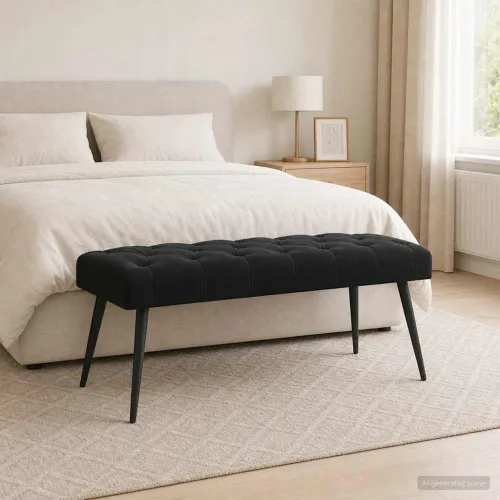 Klupa s gumbastim tkanjem Crna 110 x 40 x 46 cm Baršun - Crna 110 x 40 x 46 cm Cijena