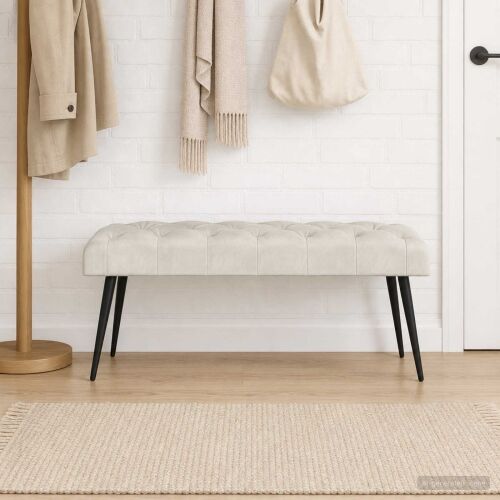 Klupa s gumbastim tkanjem Krem 110 x 40 x 46 cm Baršun - Krem 110 x 40 x 46 cm Cijena
