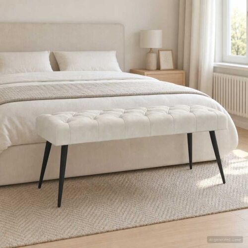 Klupa s gumbastim tkanjem Krem 110 x 40 x 46 cm Baršun - Krem 110 x 40 x 46 cm Cijena
