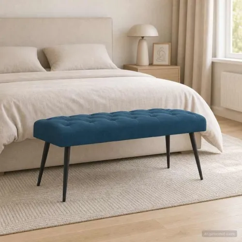 Klupa s gumbastim tkanjem Plava 110 x 40 x 46 cm Baršun - Plava 110 x 40 x 46 cm Cijena