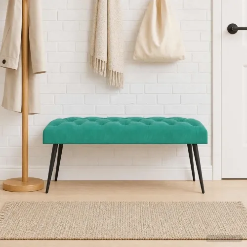 Klupa s gumbastim tkanjem Tirkizna 110 x 40 x 46 cm Baršun - Tirkizna 110 x 40 x 46 cm Cijena