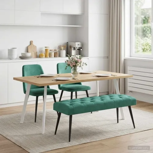 Klupa s gumbastim tkanjem Tirkizna 110 x 40 x 46 cm Baršun - Tirkizna 110 x 40 x 46 cm Cijena