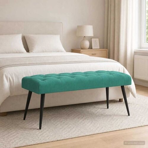 Klupa s gumbastim tkanjem Tirkizna 110 x 40 x 46 cm Baršun - Tirkizna 110 x 40 x 46 cm Cijena