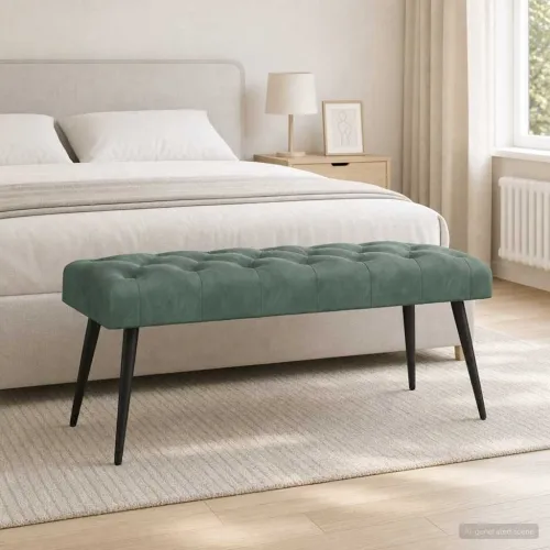 Klupa s gumbastim tkanjem Morska zelena 110 x 40 x 46 cm Baršun - zelena boja mora 110 x 40 x 46 cm Cijena