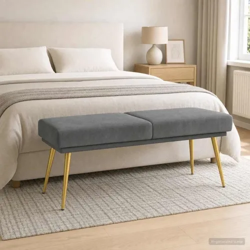 Klupa s dvostrukim slojem Tamnosiva 120 x 45 x 46 cm Baršun - Tamnosiva Cijena