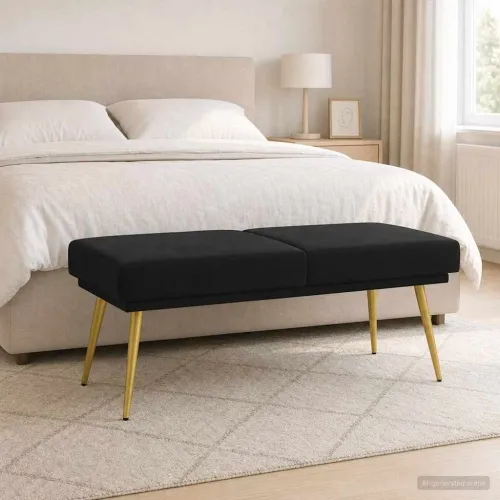 Klupa s dvostrukim slojem Crna 120 x 45 x 46 cm Baršun - Crna Cijena