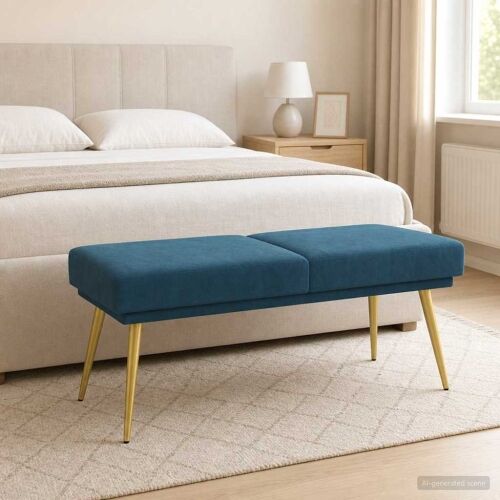 Klupa s dvostrukim slojem Plava 120 x 45 x 46 cm Baršun - Plava Cijena