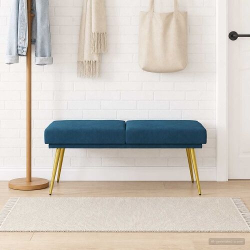 Klupa s dvostrukim slojem Plava 120 x 45 x 46 cm Baršun - Plava Cijena