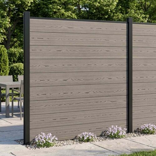 Set ograde 175 x 186 cm WPC i aluminij Siva - Siva 1 sekcija s 1 stupcem (tamno sivi stupac) Cijena