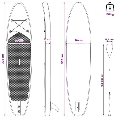 Naflopni SUP HYDROS 305 x 76 x 15 cm Tirkizna za - Tirkizna (uzorak kita) 305 x 76 x 15 cm Cijena