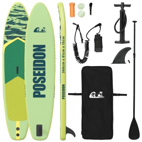 Inflatable Stand Up Paddle Board POSEIDON 366 x 81 x 15 cm za - Zelena (valni uzorak) 366 x 81 x 15 cm Cijena