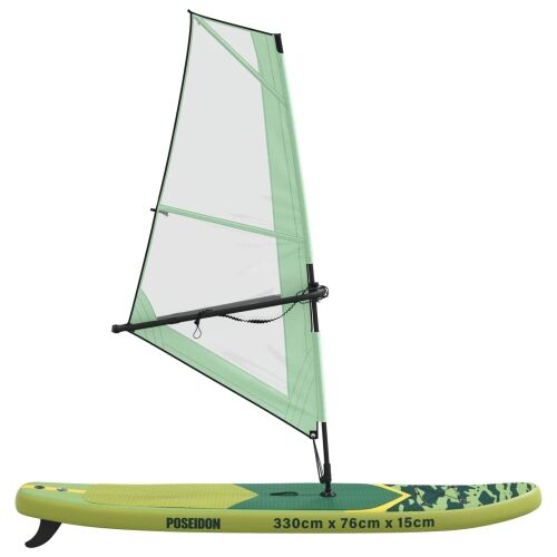 Naduvivi SUP s jedrom POSEIDON 330 x 76 x 15 cm Zelena - Zelena (valni uzorak) Cijena