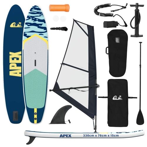 Naduvivi SUP s jedrom APEX 330 x 76 x 15 cm Plava - Tamno plava (uzorak valova) Cijena