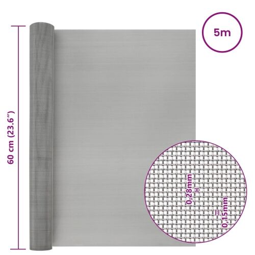 Mrežna tkanina 60 x 500 cm 60 Mesh Nehrđajući čelik 201 Srebrna - 60 x 500 cm 60 mreža Cijena