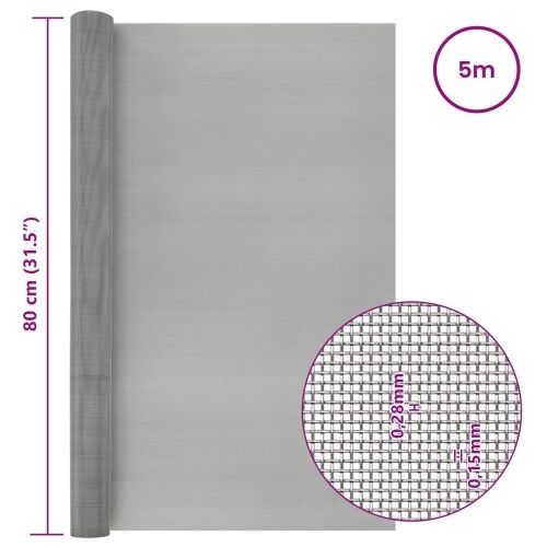 Mrežna tkanina 80 x 500 cm 60 Mesh Nehrđajući čelik 201 Srebrna - 80 x 500 cm 60 mreža Cijena