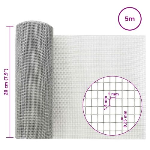 Mrežna tkanina 20 x 500 cm 18 mesh Nehrđajući čelik 304 Srebrna - 20 x 500 cm Nehrđajući čelik 304 Cijena