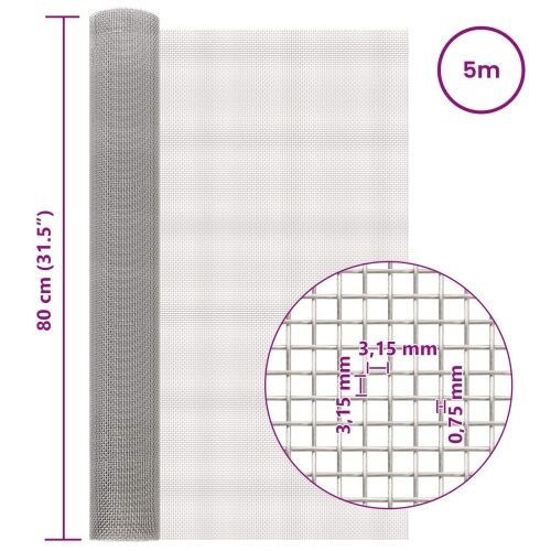 Mrežna tkanina 80 x 500 cm 6 Mesh Nehrđajući čelik 201 Srebrna - 80 x 500 cm 6 mreža Cijena