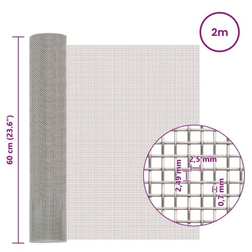 Mrežna tkanina 60 x 200 cm 8 Mesh Nehrđajući čelik 201 Srebrna - 60 x 200 cm 8 mreža Cijena