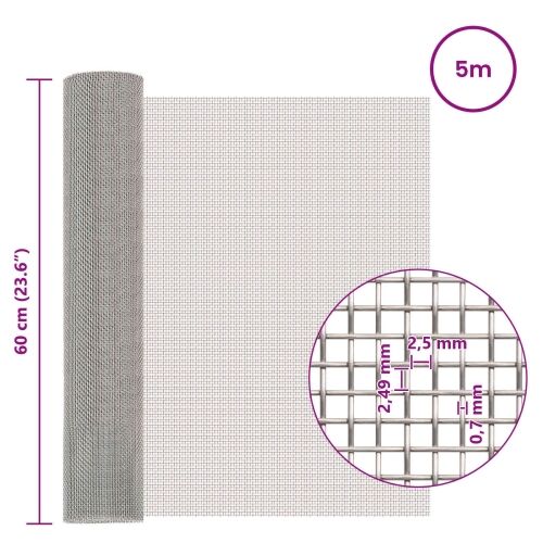 Mrežna tkanina 60 x 500 cm 8 Mesh Nehrđajući čelik 201 Srebrna - 60 x 500 cm 8 mreža Cijena