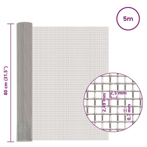 Mrežna tkanina 80 x 500 cm 8 Mesh Nehrđajući čelik 201 Srebrna - 80 x 500 cm 8 mreža Cijena