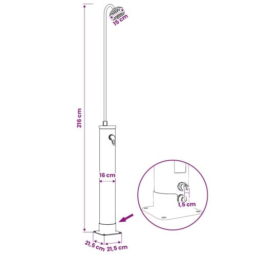 Solarni tuš s tuš glavom 20 l PVC, ABS, Legirani cink Crna Cijena