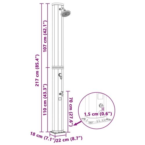 Solarni tuš s tušem i slavinom 40 l PVC, ABS, Legirani cink - Crna i srebrna Cijena