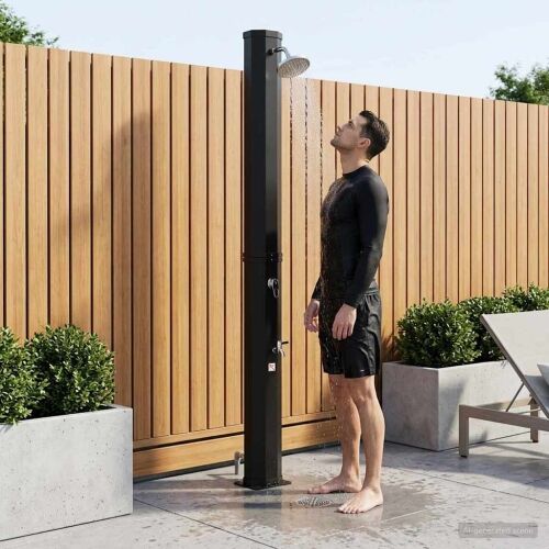 Solarni tuš s tušem i slavinom 40 l PVC, ABS, Legirani cink - Crna Cijena