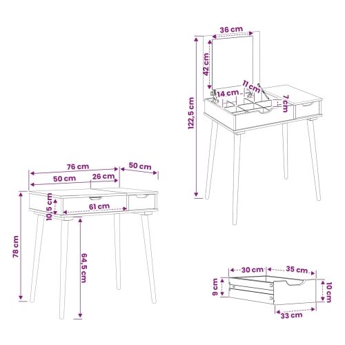 Toaletni stol FAUSKE Bijela 76 x 50 x 78 cm - 76 cm Cijena