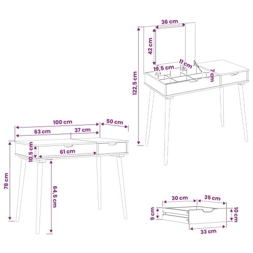 Toaletni stol FAUSKE Bijela 100 x 50 x 78 cm - 110 cm Cijena