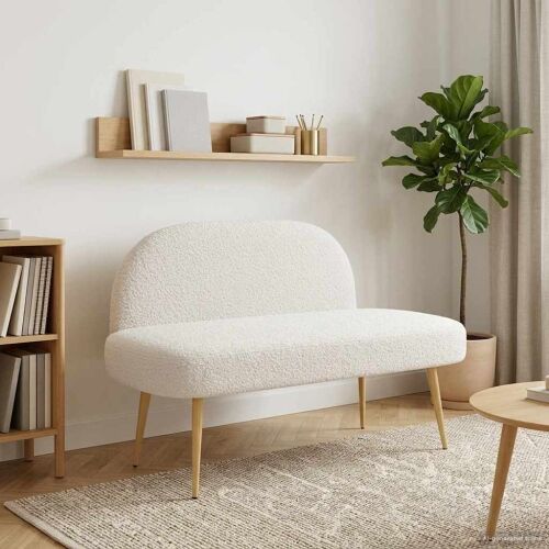 Oblikovana klupa s naslonjačem Krem 110 x 60 x 76 cm Bouclé - Krem Cijena