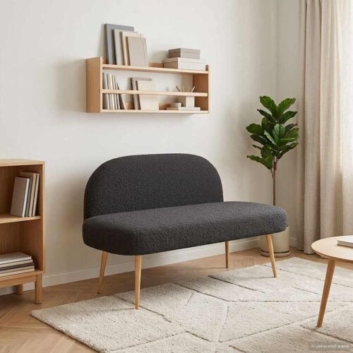Oblikovana klupa s naslonjačem Crna 110 x 60 x 76 cm Bouclé - Crna Cijena