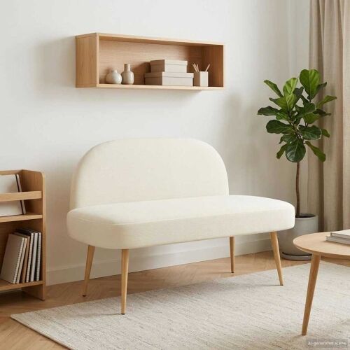 Oblikovana klupa s naslonjačem Krem 110 x 60 x 76 cm - Krem Cijena