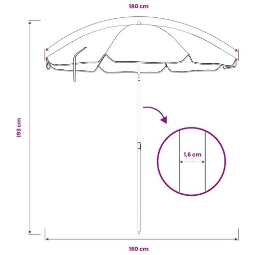 Vrtni suncobran 160 cm 170T poliester Narančasta - Narančasta 180 cm Cijena