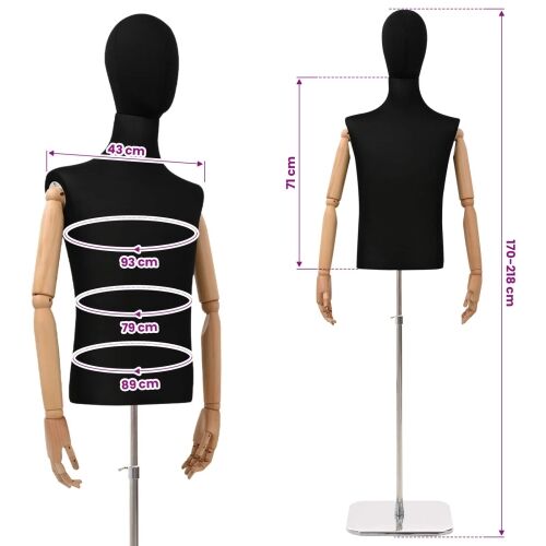 Podesiva lutka 170-218 cm s postoljem Muškarac PP Crna - Crna Muški s standardnom glavom Cijena