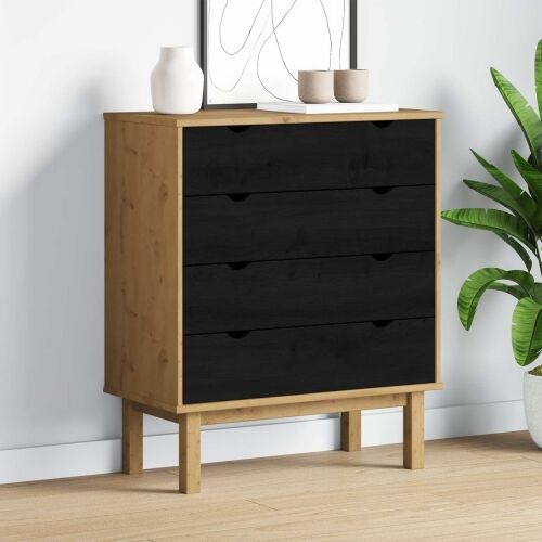 Komoda OTTA Crna 76,5 x 39,5 x 90 cm Masivna borovina - Crna Cijena
