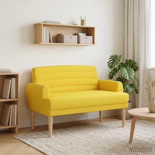 Ljubavni kauč s gumbima Svijetlo žuta 116 x 67 x 80 cm Tkanina - Svjetložuta Cijena