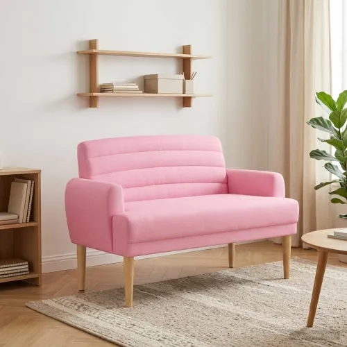 Ljubavni kauč s gumbima Ružičasta 116 x 67 x 80 cm Tkanina - Ružičasta Cijena