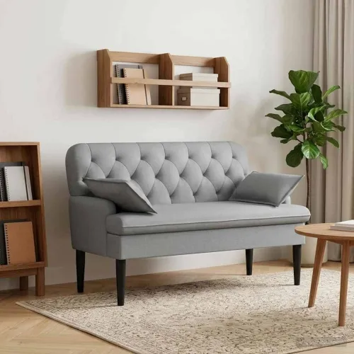 Ljubavni kauč s gumbima Svjetlosiva 111 x 68 x 80 cm Tkanina - Svjetlosiva Cijena