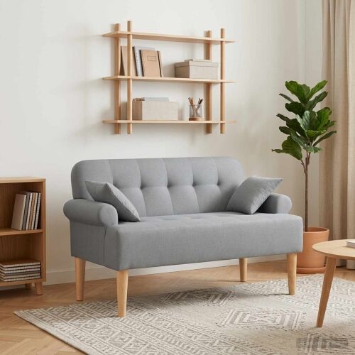 Ljubavni kauč s gumbima Svjetlosiva 120 x 65 x 79 cm Tkanina - Svjetlosiva Cijena