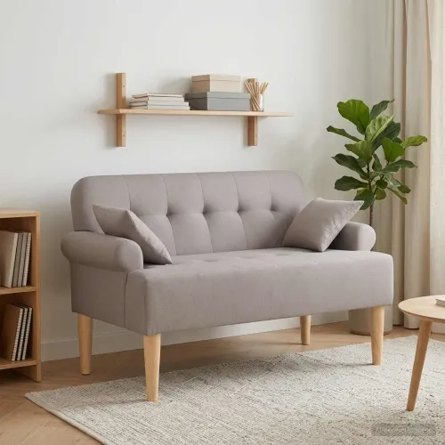 Ljubavni kauč s gumbima Sivosmeđa 120 x 65 x 79 cm Tkanina - Sivosmeđa Cijena
