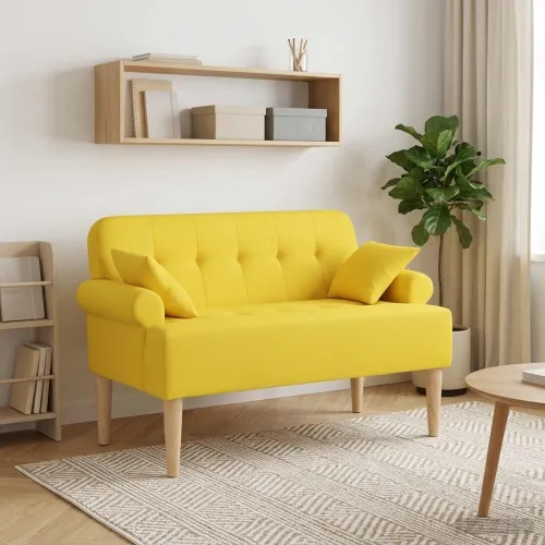 Ljubavni kauč s gumbima Svijetlo žuta 120 x 65 x 79 cm Tkanina - Svjetložuta Cijena
