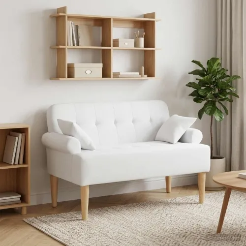 Ljubavni kauč s gumbima Bijela 120 x 65 x 79 cm Tkanina - Bijela Cijena