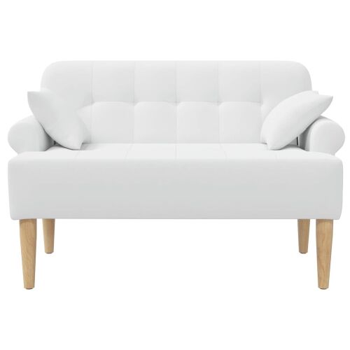 Ljubavni kauč s gumbima Bijela 120 x 65 x 79 cm Tkanina - Bijela Cijena