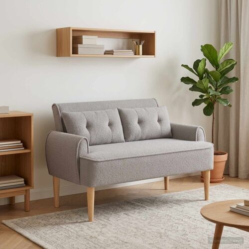 Ljubavni kauč s gumbima Svjetlosiva 117 x 67 x 77 cm Bouclé - Svjetlosiva Cijena