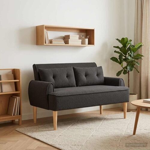 Ljubavni kauč s gumbima Crna 117 x 67 x 77 cm Bouclé - Crna Cijena